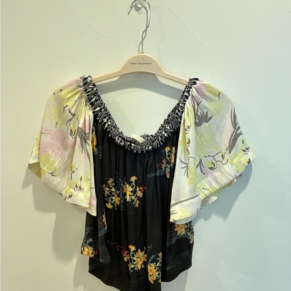 Urban Outfitters Black and Cream Flutter Sleeve Blouse